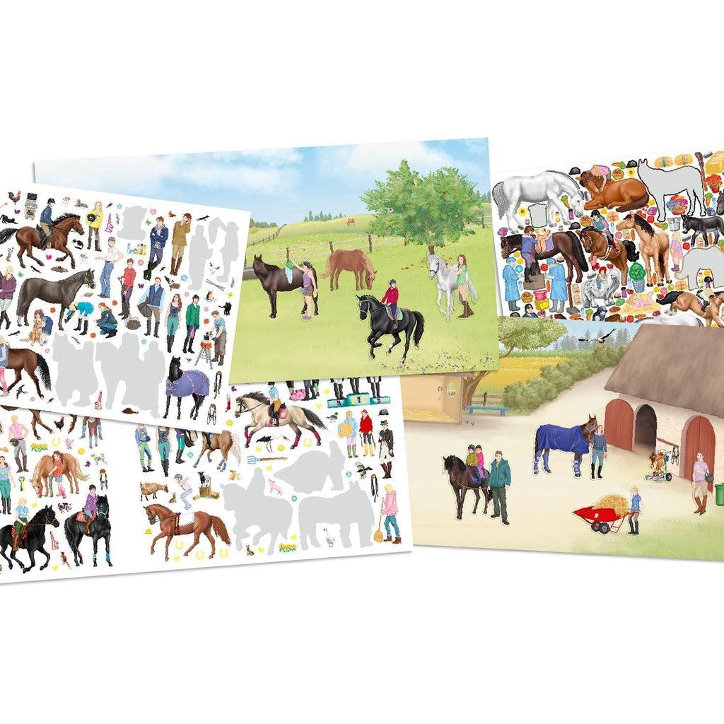 Shows many examples of the different included scenes with their accompanying stickers.