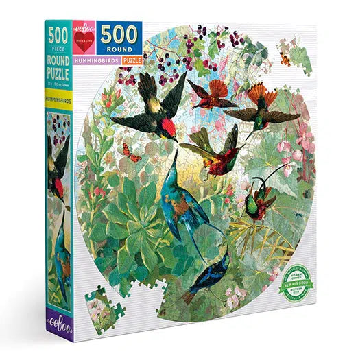 image shows the 500 piece hummingbirds puzzle, front of the box. 