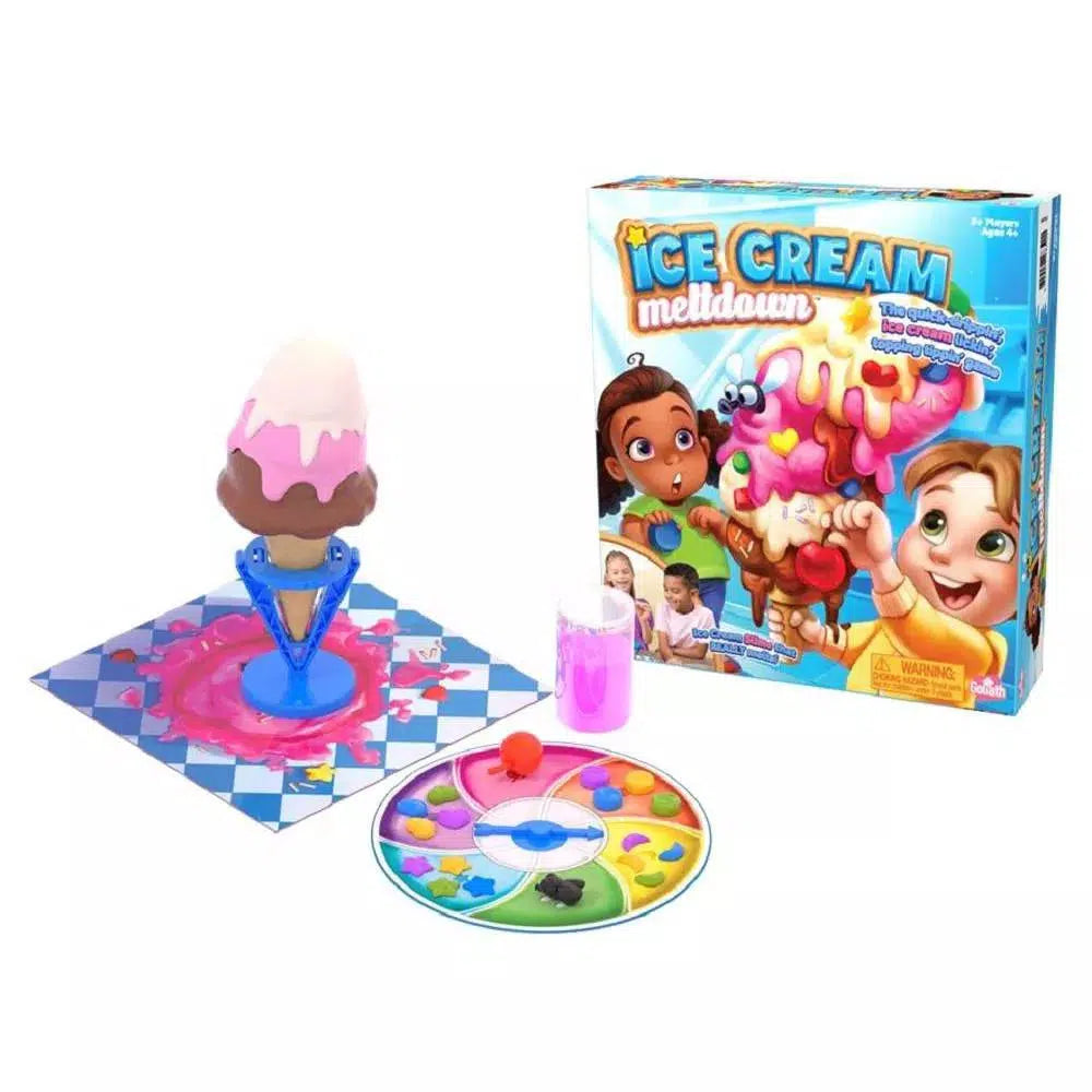 this image shows a game with a spinner, ice cream slime, and toppings