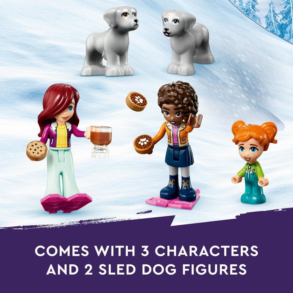 comes with 3 characters and 2 sled dog figures. 