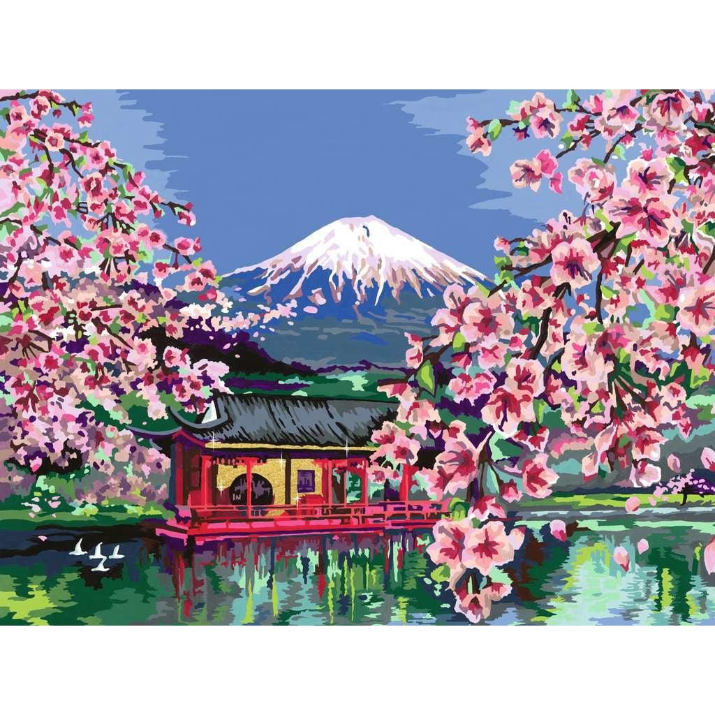 once finished, a wonderful and detailed painting comes to life with colors being reflected on the calm lake.