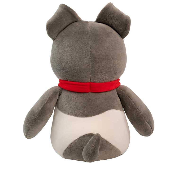 Back view of the plush. Shows that the dog has a small grey tail.