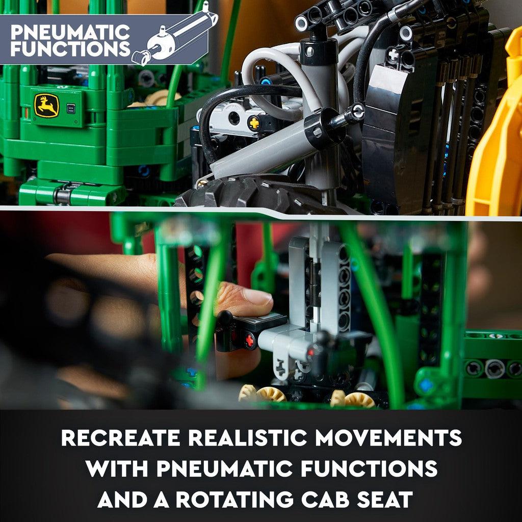 recreate realistic movements with pnumatic functions and a rotating cab seat