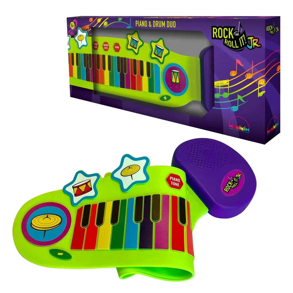 this image shows the piano and drum duo. These items are a piano and drum mat that connect to a sound speaker to rock out with