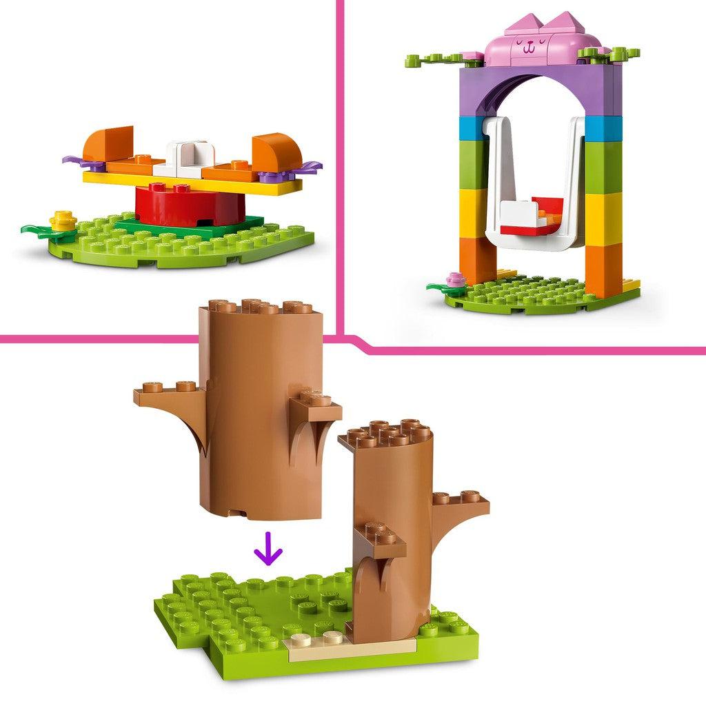 imgae shows the LEGO swings and tree house. the tree is easy to put together