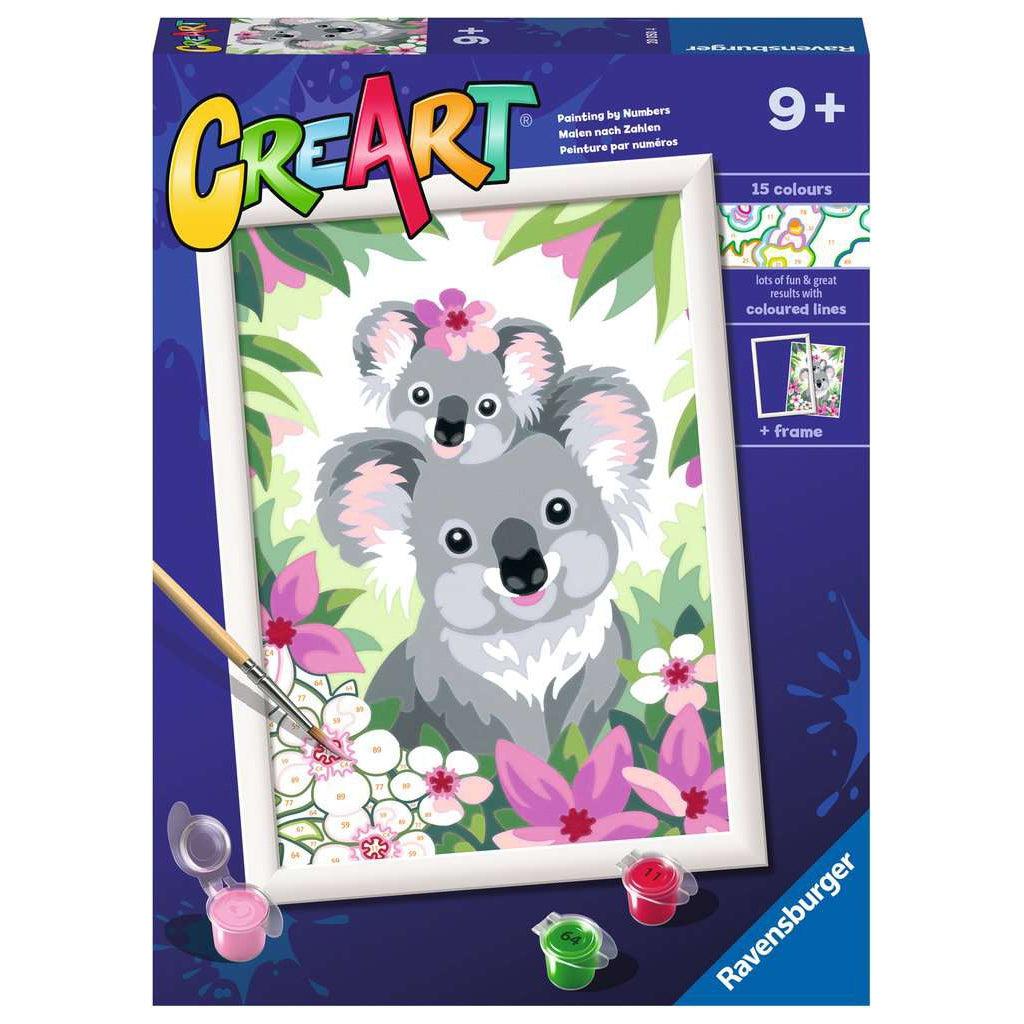 The picture says CreArt with a paining of a koala, this is a paint by numbers kit with a frame to make a koala and hang him up on your wall. 