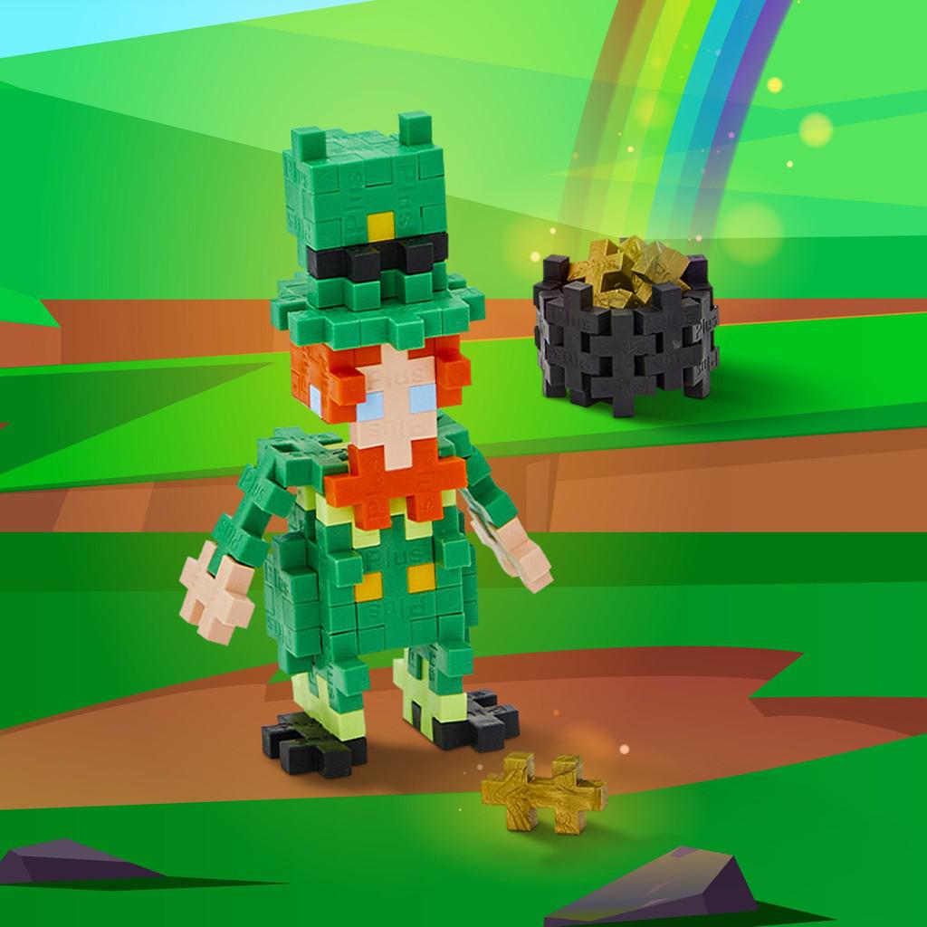 the leprechaun and gold with a grassy background and a rainbow