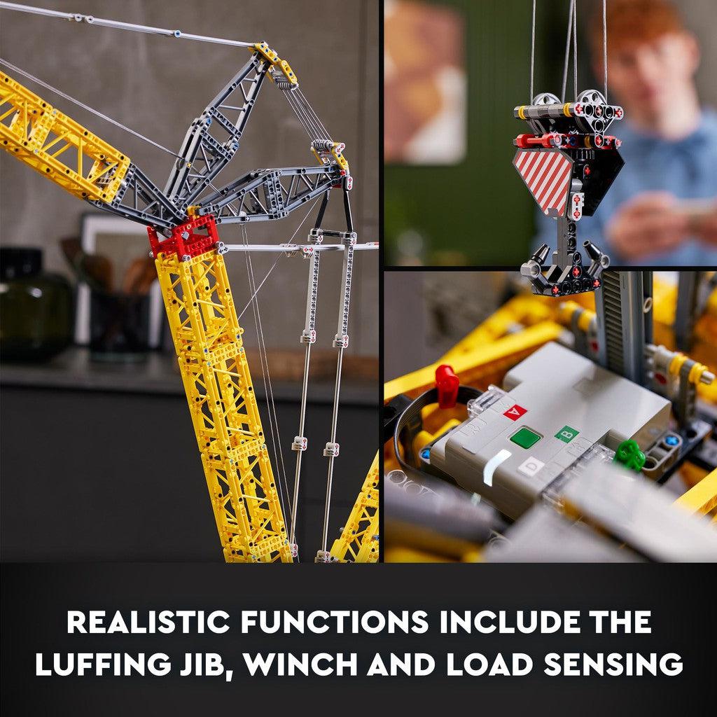 Realistic functions include the luffing jib, winch and load sensing