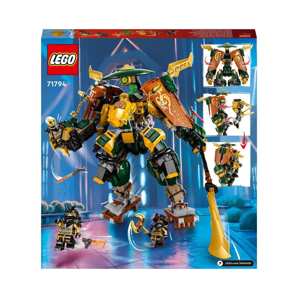 image shows the back of the box with the two mech suits combined into one suit