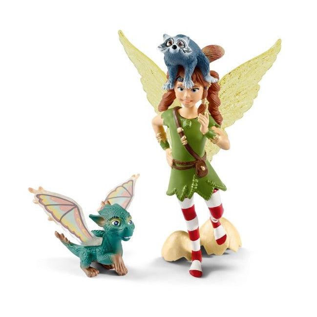 Image of the Marween with Nugur and Pluh figurine set. It comes with a girl fairy, a raccoon, and a tiny dragon.