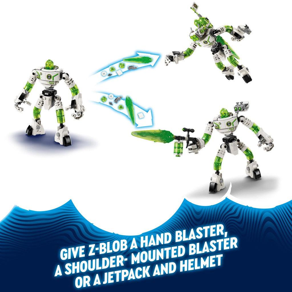 give Z-blob a hand blaster, a shoulder- mounted blaster or a jetpack and helmet
