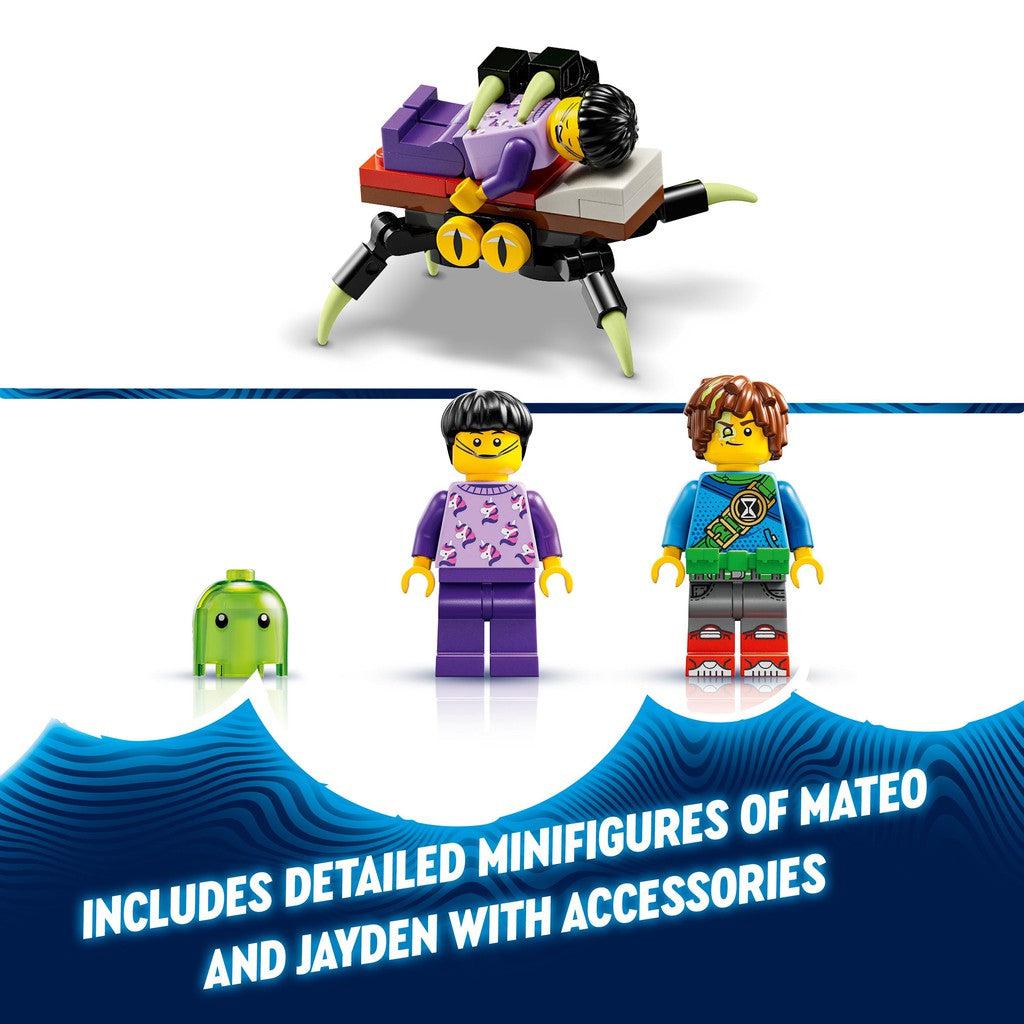 includes detailed minifigures of mateo and jayden with accessories 