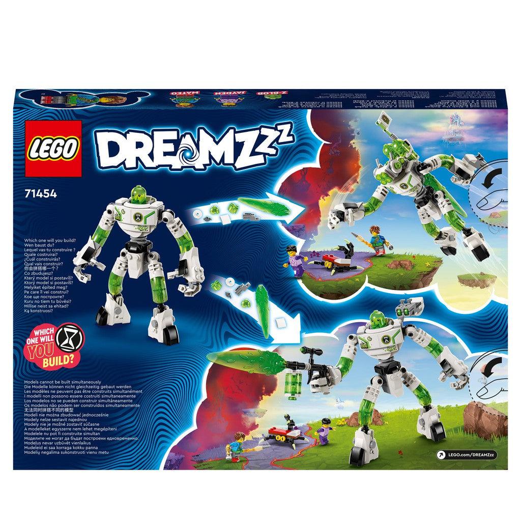the back of the LEGO Dreamzz box shows z-blob with different accessories like his jetpack or blaster