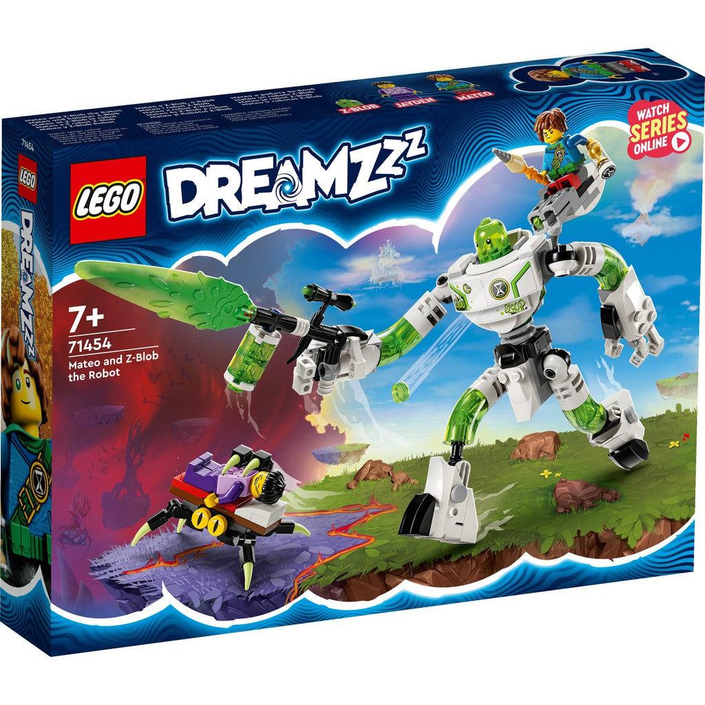 The LEGO Dreamzzz Mateo and Z-blob the robot are here. the image shows the LEGO box with a lego blob slime robot from LEGO Dreamzzz