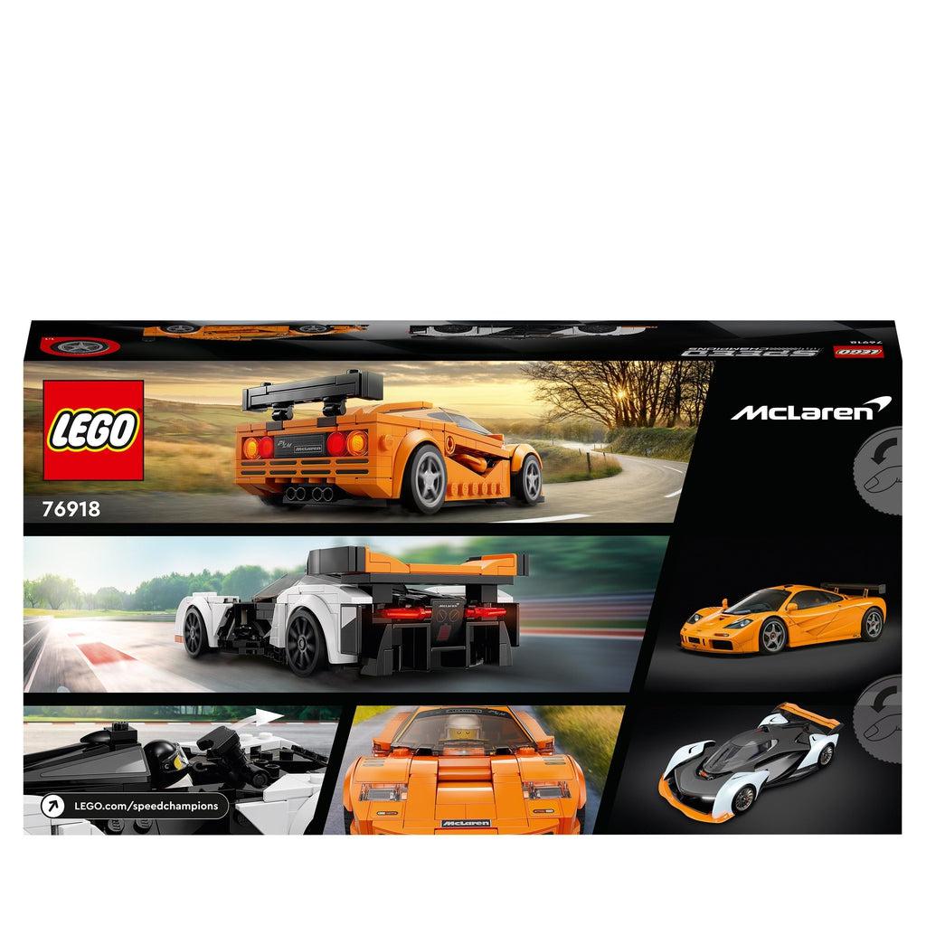 back of the box shows the lego cars from various angles and an image of both real models of the cars