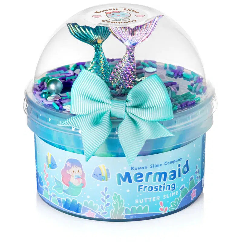 this image shows mermaid frosting butter slime. there are two mermaid tails taht can go into the slime to look like mermaids are swimming around