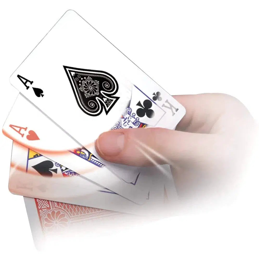 image shows a hand holding some playing cards