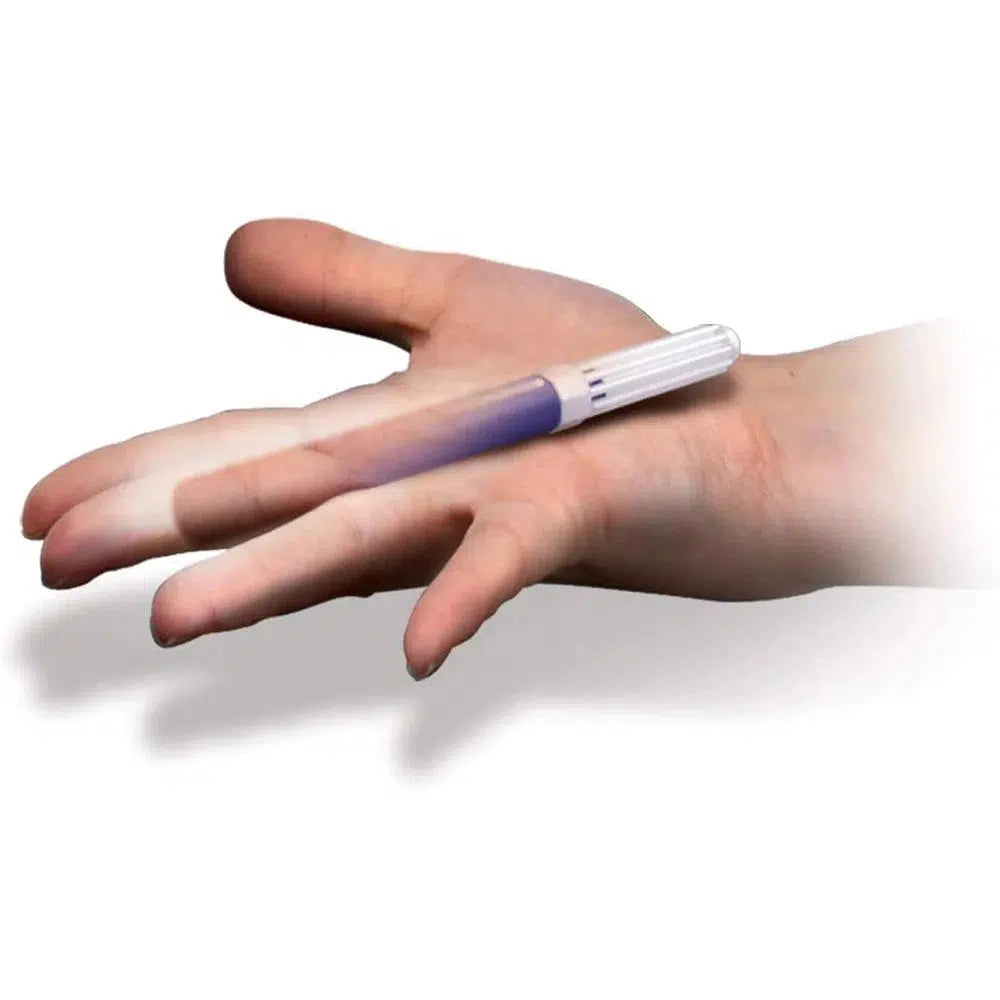 image shows a pen on a hand with the hand see through to show the pen is hiding