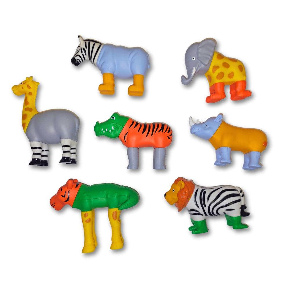 oh no! now the animals have been mixed up! a giraffe head with an elephant body? a tiger head, crocodile body and giraffe legs? there is so much fun and chaos to enjoy when you mix or match these animals!