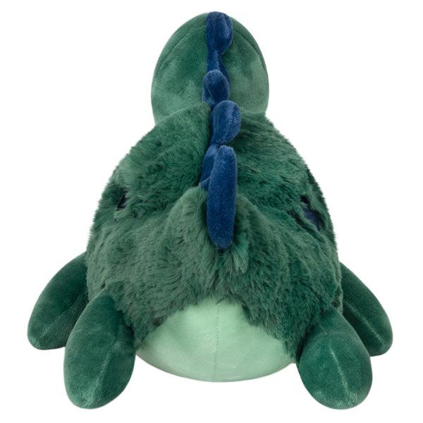 Back view of the plush. Shows that the legs are pointed toward the back as if it were swimming.