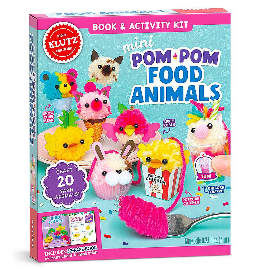 Image of the packaging for the Mini PomPom Food Animals. The front of the box has pictures of possible finished creations.