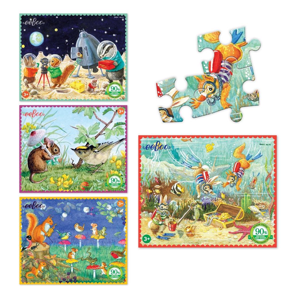 a completed look at each of the four puzzles, the jigsaw puzzle is small and colorful, a wonderful way to get started with puzzle learning. 