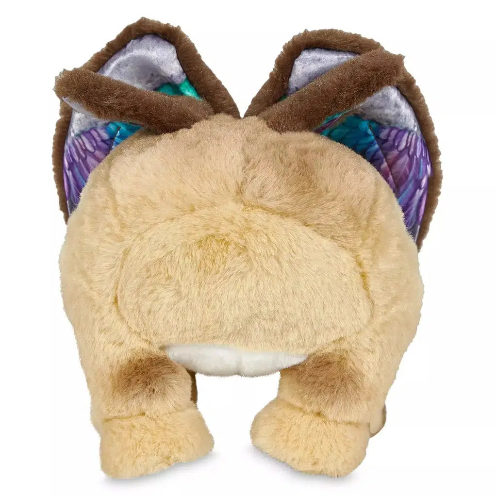Image of Morris Shang-Chi plush. It is a tan, no-headed, six-legged creature.It has two brown antennae and two purple and blue wings.