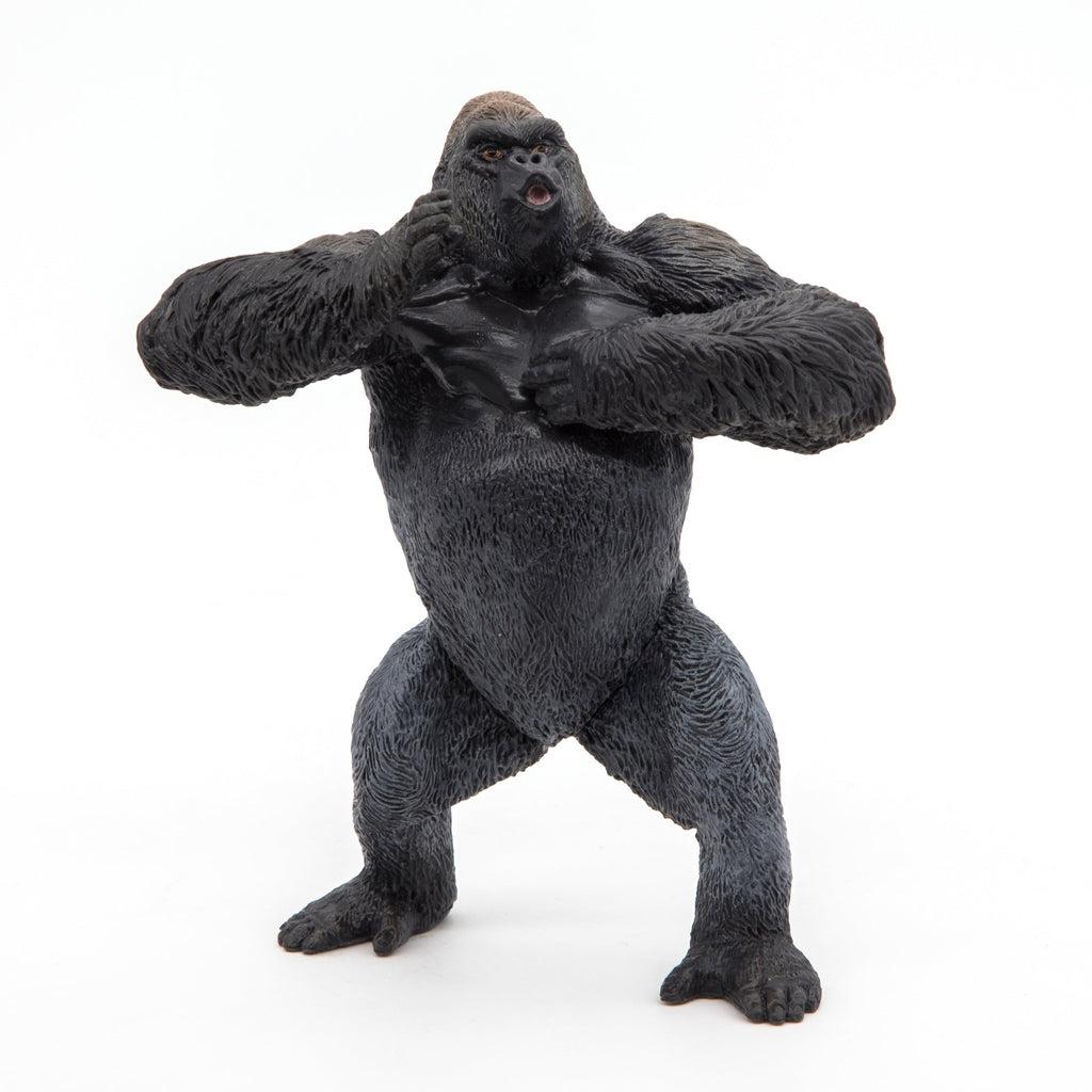 Image of the Mountain Gorilla figurine. It is a large black gorilla beating its chest with its fists while standing up on its hind legs.