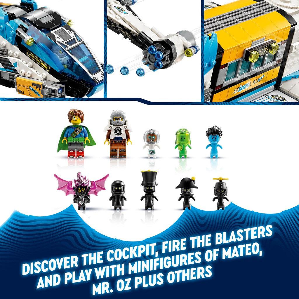 discover the cockpit, fire the blasters and play with minifigures of mateo, Mr.Oz plus others