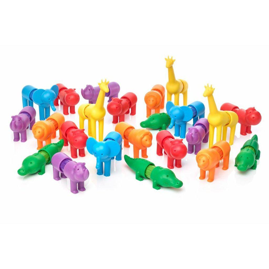 Image of all the included toy pieces. There are four of each unique animal.