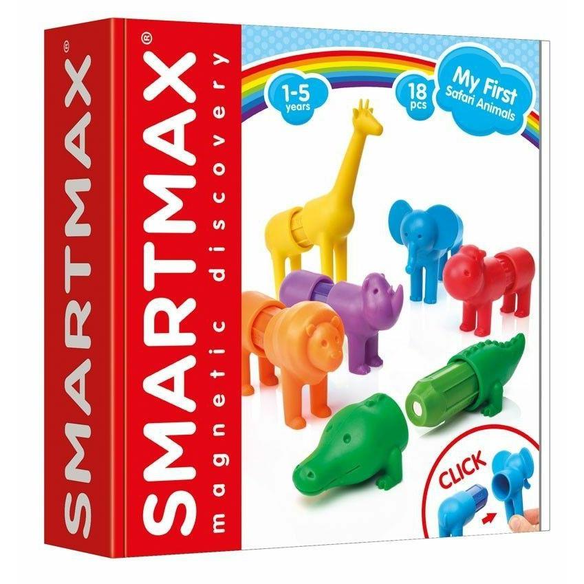Image of the packaging for My First Safari Animals toy. On the front is a picture of each of the unique animals included.