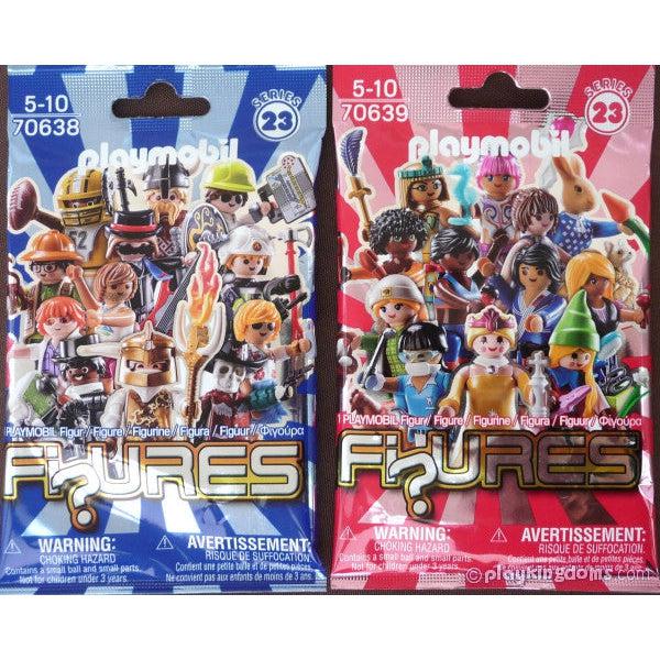 the series 23 boy and girl packs, one is pink and the other is blue feature possible playmobil people inside the pack. 