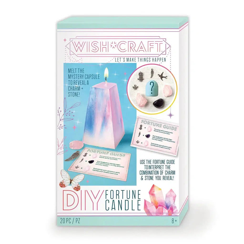 this image shows the wish craft candle. melt the candle to reaveal a charm stone inside.