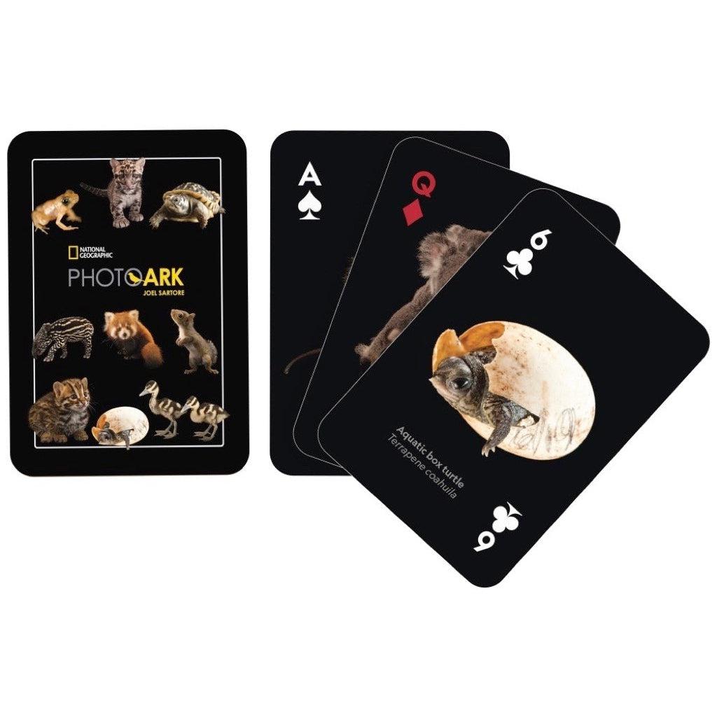 Image of the back of the deck of cards. On the back are 9 pictures of different baby animals. Some examples include baby frogs, cats, chipmunks, turtles, and ducks.