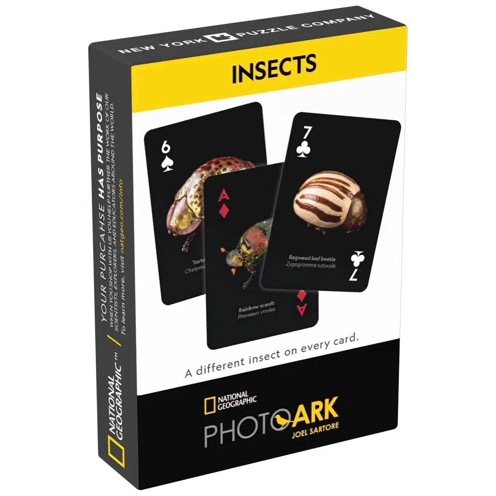 Image of the box for the NatGeo Insect Cards. On the front is a picture of three different cards with pictures of insects on them. It shows that there is a different insect on every card.