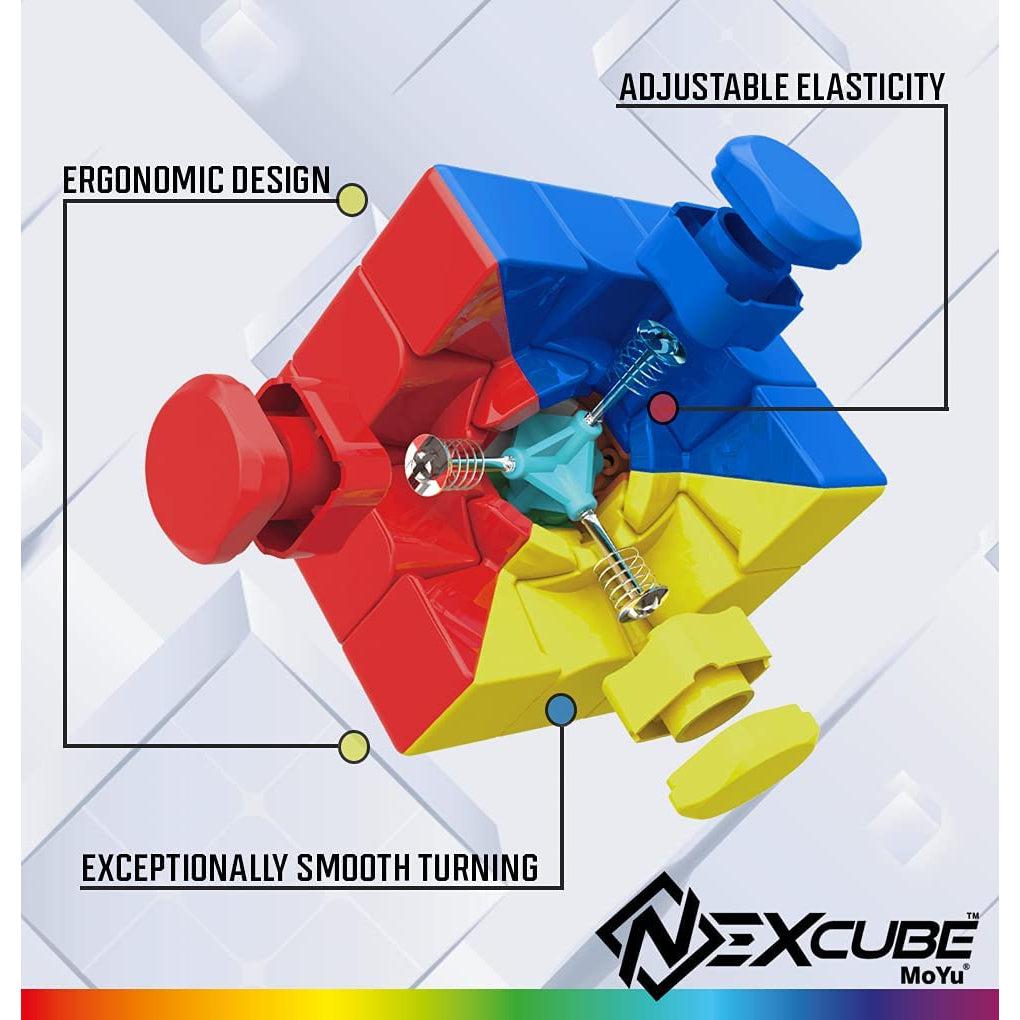 Shows that the cube has adjustable elasticity, an ergonomic design, and has exceptionally smooth turning.