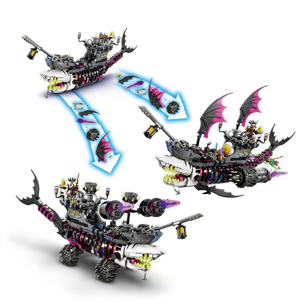 image shows the nightmare shark ship can attatch blaster cannons or sails to the ship.