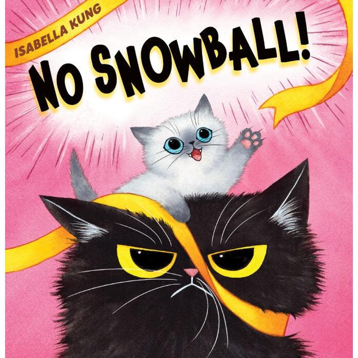 Image of the front of the book. It has an illustration of a cute white and grey kitten trying to play with some yellow ribbon by climbing on top of an annoyed black cat.