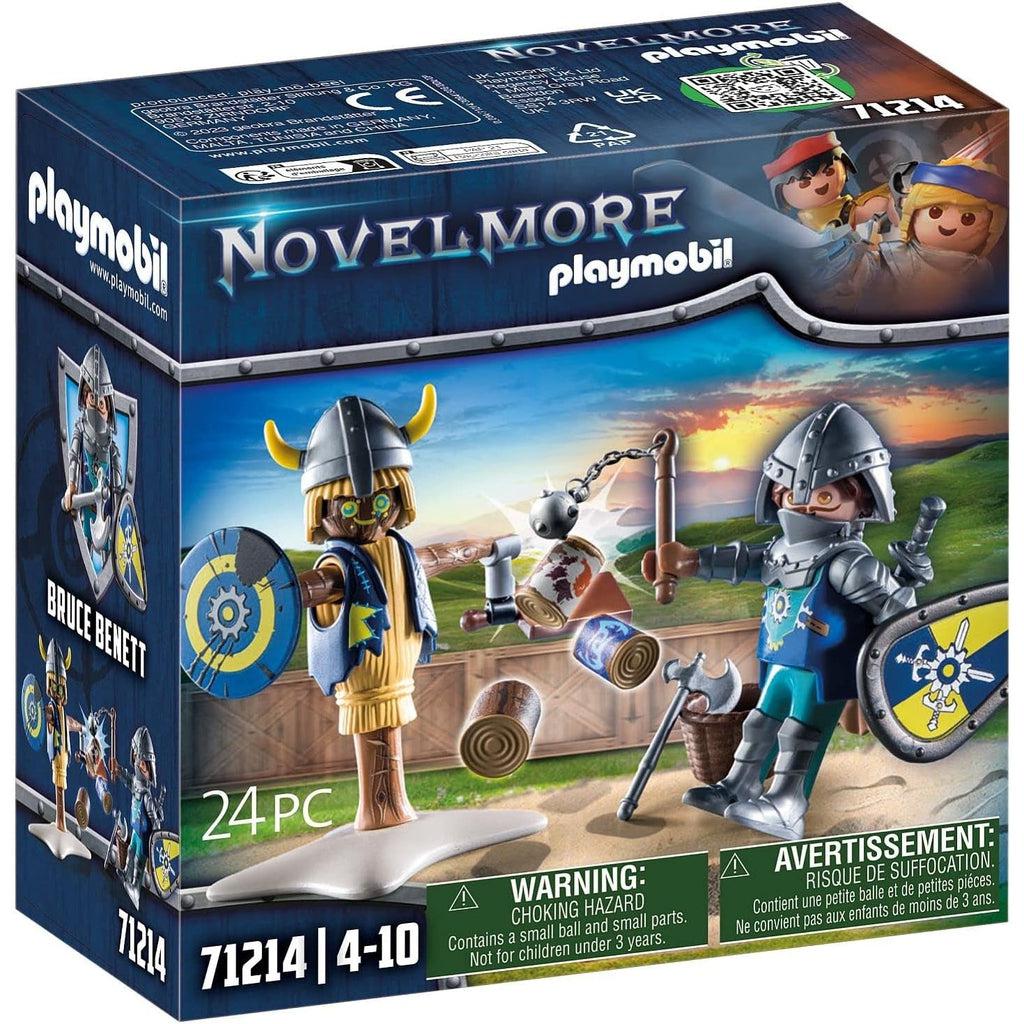 picture shows the box the toy comes in, a knight is training hard against a practice dummy using various weapons to hone his skills. 
