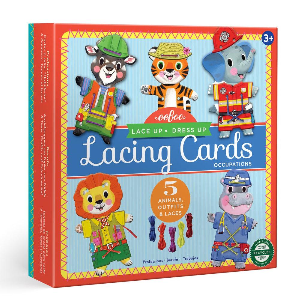 This image shows the lacing cards animals with the slogan Lace up, Dress up. these animals all have costumes to lace up with yarn to give them a full paying job with a  401k