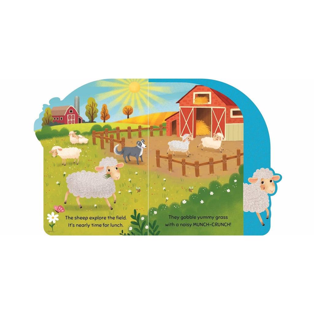 Example of one of the open pages in the book. This one is themed around a sheep.