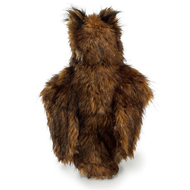 Back of puppet | In this position you can see the owl's wings are movable but sit flat against the body.