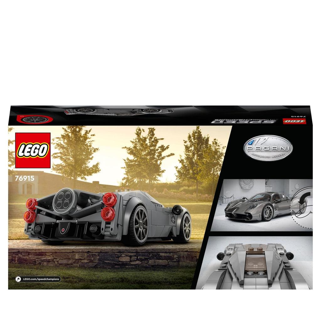 back of the box shows the rear view of the lego car next to a real image of a pagani utopia