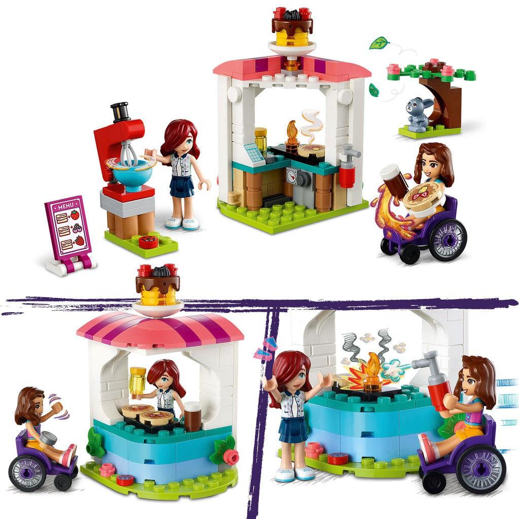 enjoy the fun role play with LEGO friends on a wild pancake shop journey