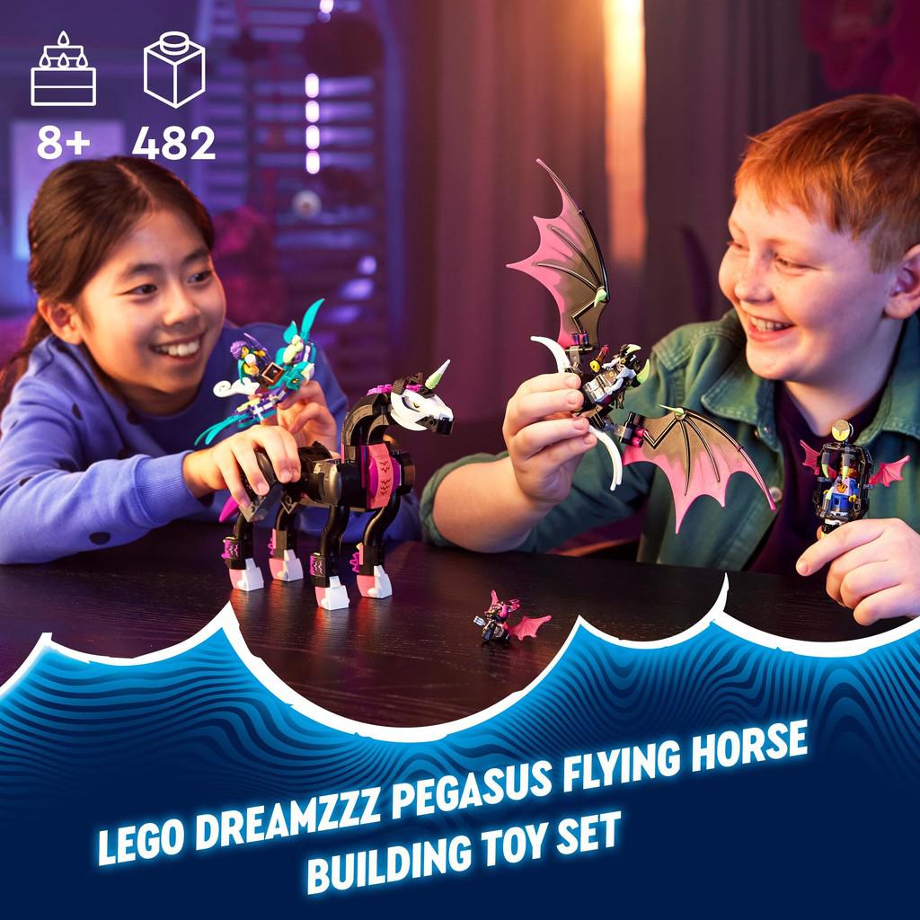for ages 8+ with 482 LEGO pieces. LEGO Dreamzzz pegasus flying horse building toy set