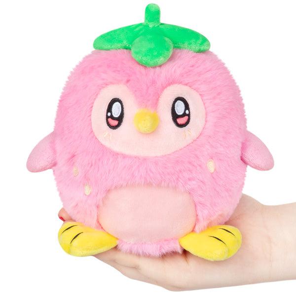 Cute pink penguin plush with strawberry features and a leaf on top