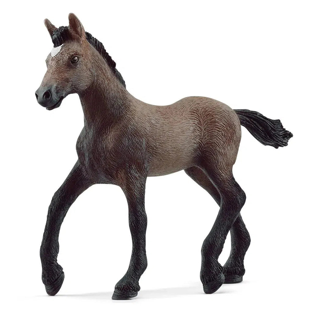 Image of the Peruvian Paso Foal figurine. It is a dark grey brown with black legs, mane and tail.
