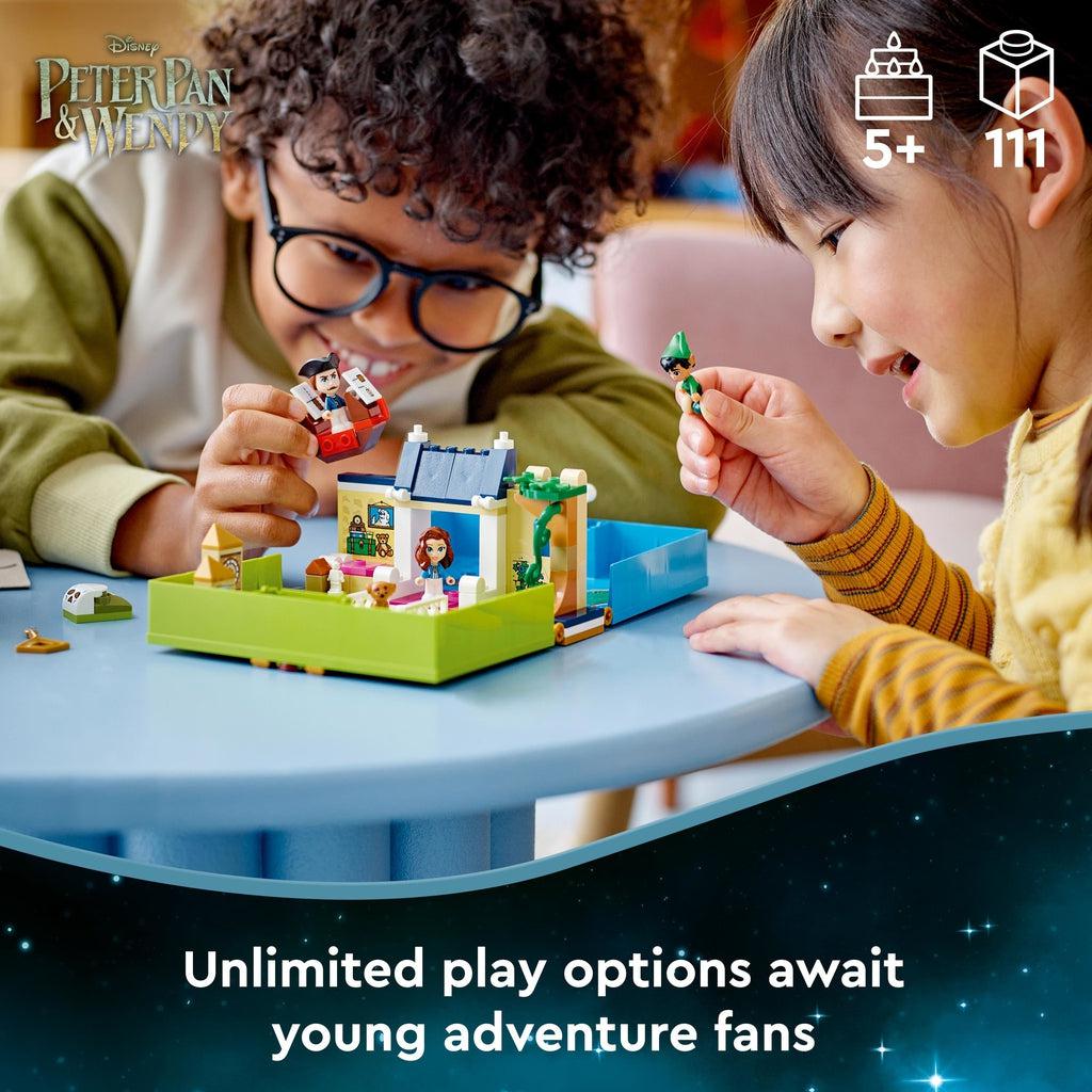 Scene of two kids playing with the fully built playset. Recommended Age: 5+ Number of Pieces: 111 Caption: Unlimited play options await young adventure fans