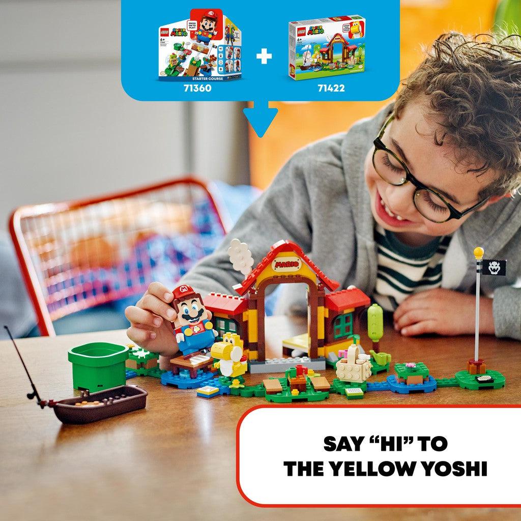 say "hi" to the yellow yoshi. use sets 71360 and 71422 together