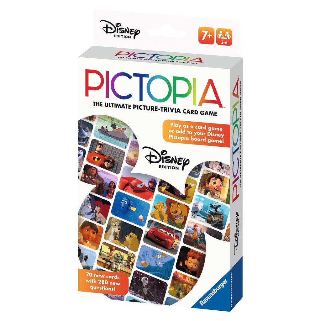 Image of the box for Pictopia Disney Card Game. On the front is a picture of the Mickey Mouse shape with a grid of different Disney characters in them.